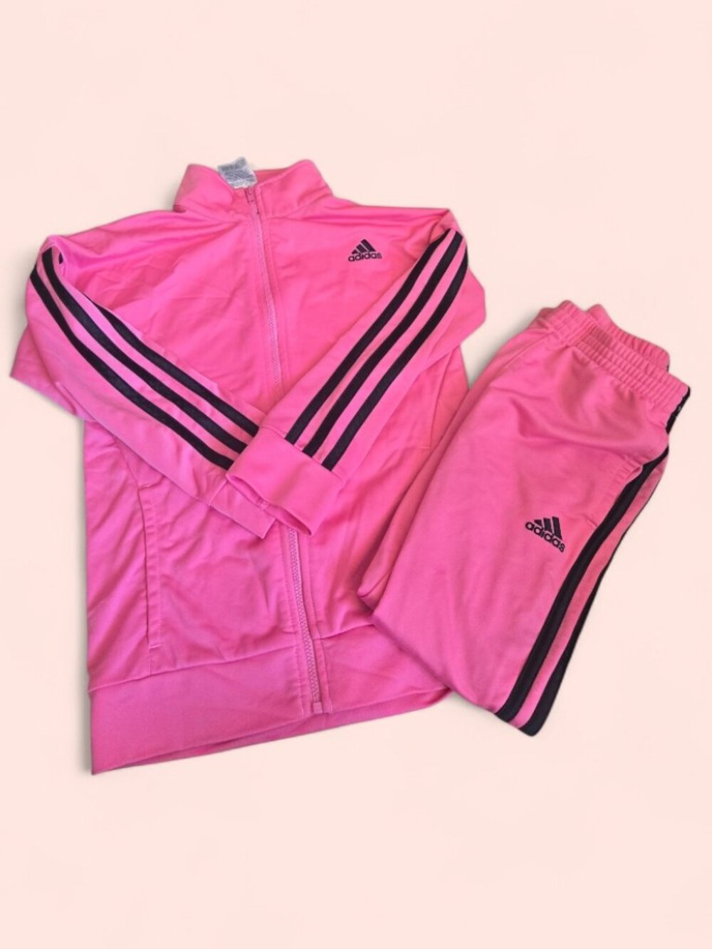 💖ADIDAS Little Girls Hot Pink & Black Tricot Tracksuit Set - Size 6X EUC💖